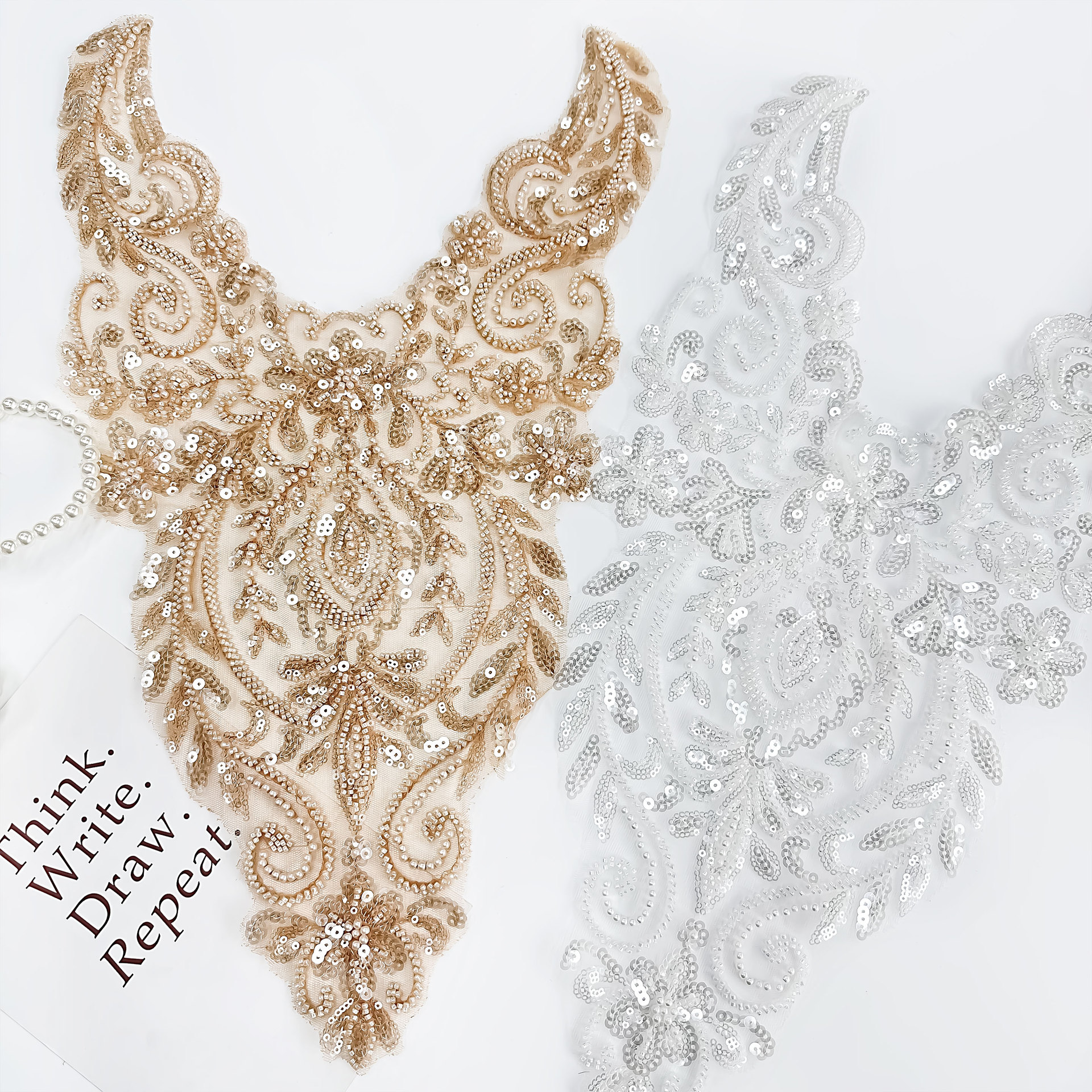 Sequinilla clavos de encaje bordado vestido de boda coche costura tela tela tela calcomanía tela pegatinas de ropa DIY accesorios de ropa encaje image 4