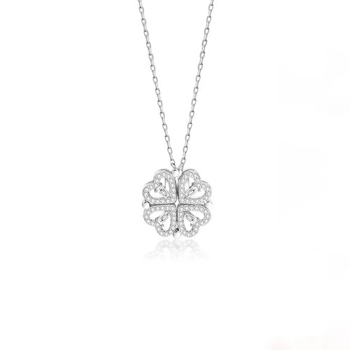 Titanium steel necklace, micro-set full zirconium clover heart pendant, minimalist luxury design women's summer social media collar necklace