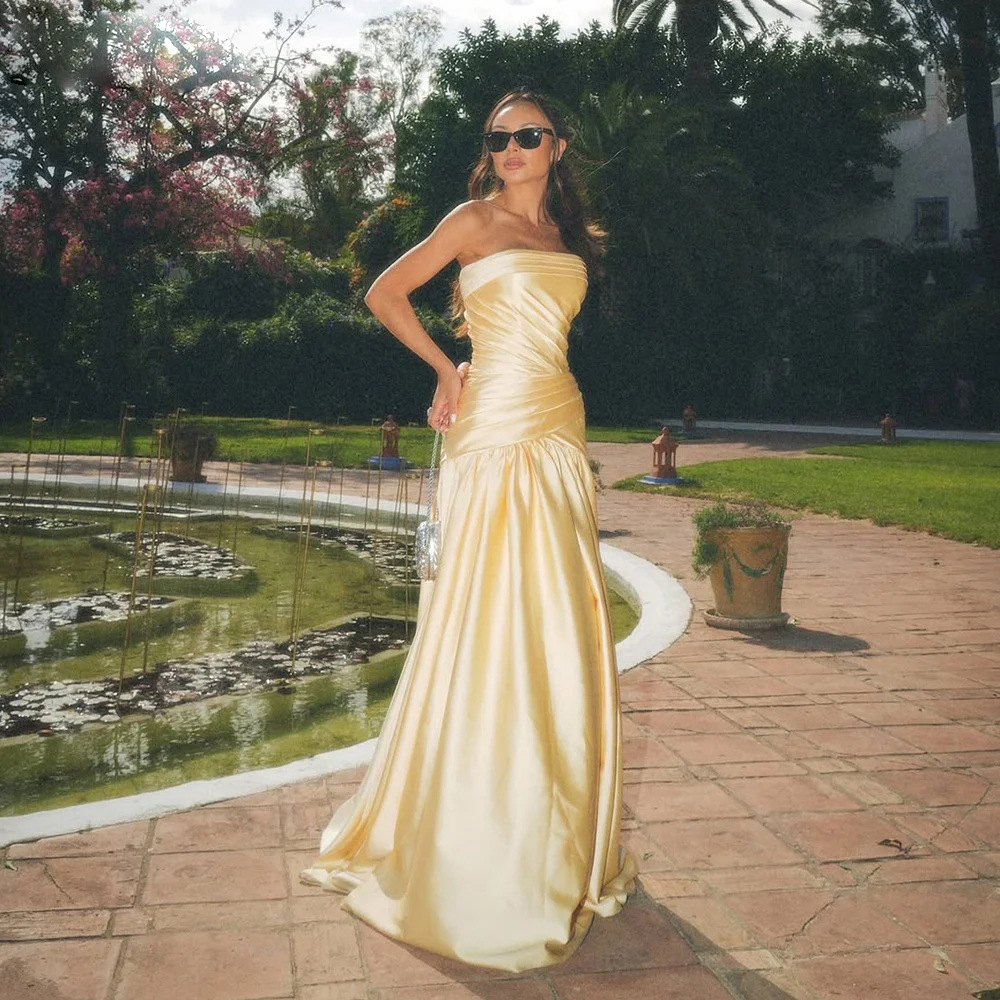 Champagne Gold Strapless Evening Dress, Dignified and Elegant, New Style Wedding Bridesmaid Dress, Prom Party Elegant Dress