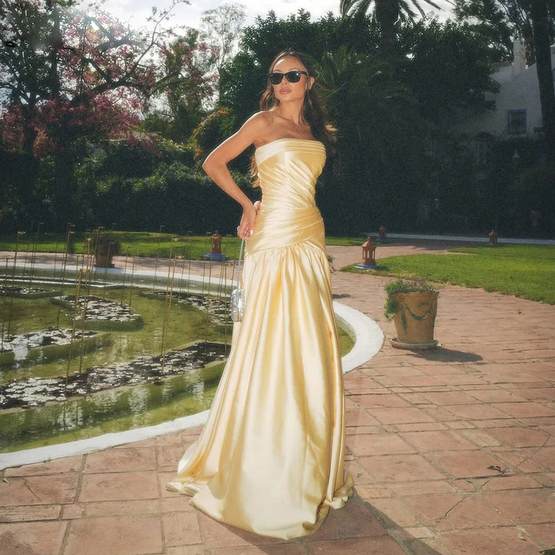 Champagne Gold Strapless Evening Dress, Dignified and Elegant, New Style Wedding Bridesmaid Dress, Prom Party Elegant Dress