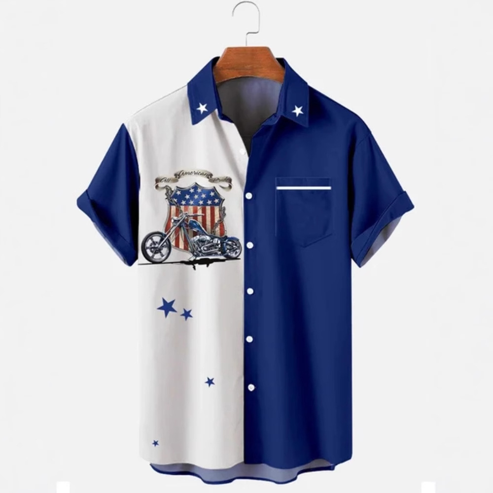 Estación independiente transfronteriza europea y americana nueva camisa para hombre impresión digital 3D Hawaii blusa casual de manga corta a rayas anchas