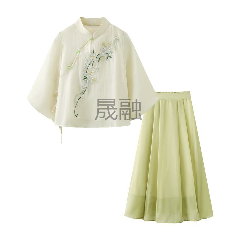 Gz新中式国风衣服套装裙子2024夏季新款气质刺绣衬衫半身裙两件套