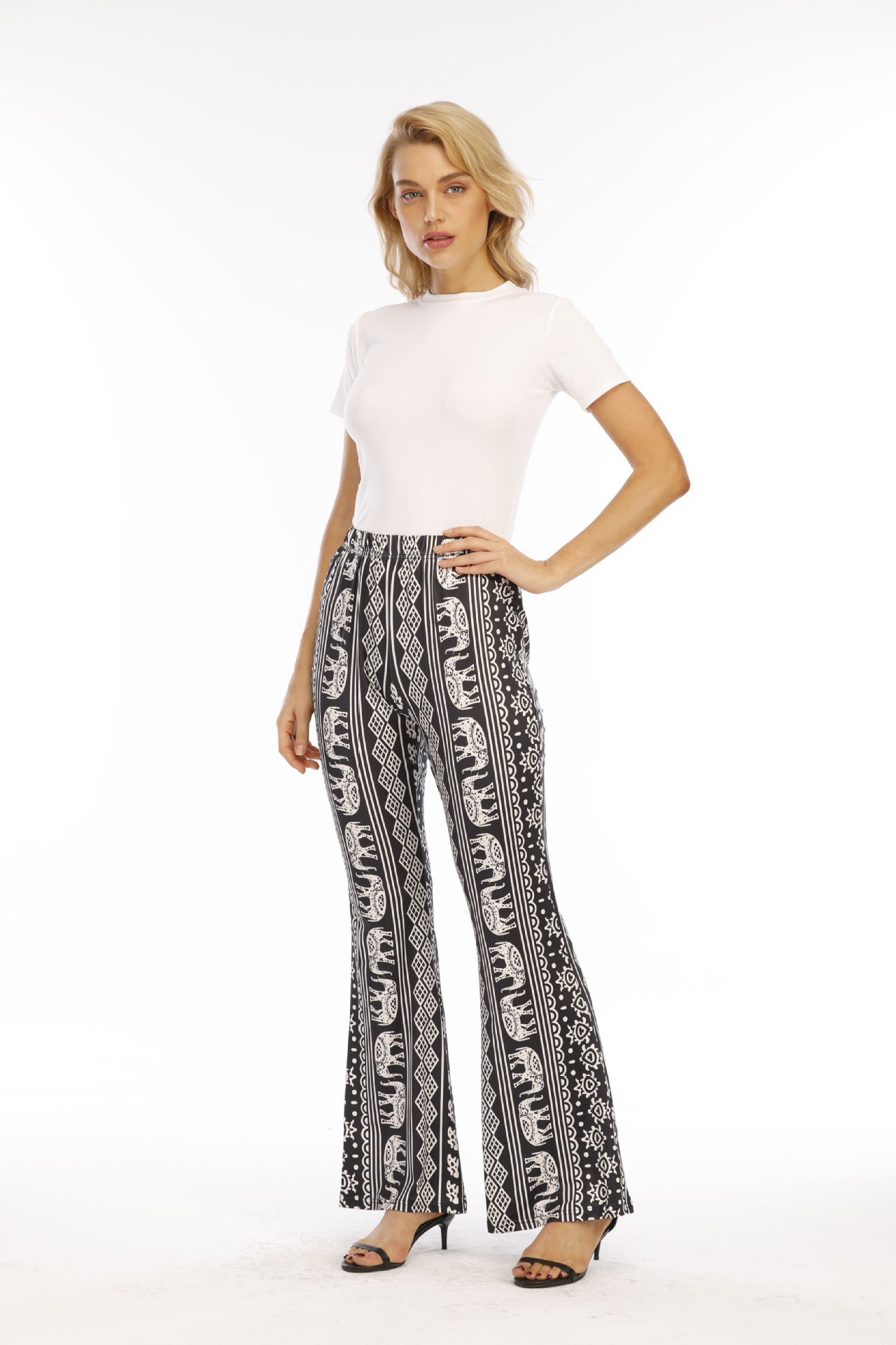 Women's Holiday Party Beach Vintage Style Argyle Elephant Full Length Printing Casual Pants Flared Pants display picture 21