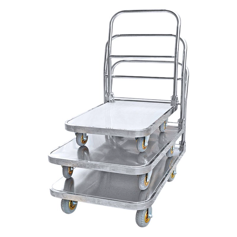 Нержавеющая сталь плоской тележки складной тяги тележки супермаркет склад тяги плоской тележки утолщение портативный