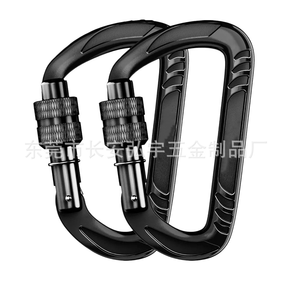 Factory Direct Sales Aviation Aluminum D-Type Manual Lock Carabiner Outdoor Hammock Yoga Buckle High Load-Bearing Tension Spring Hook
