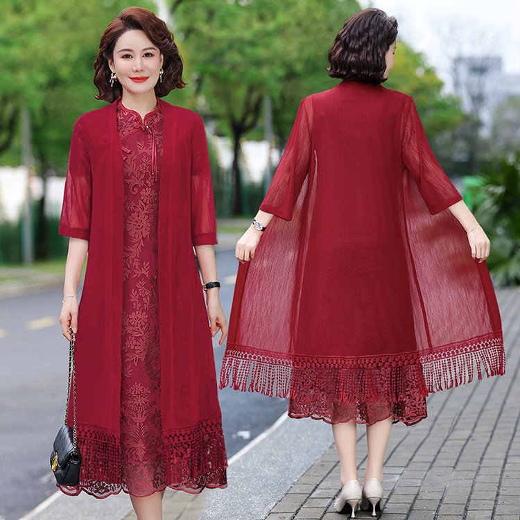 喜婆婆婚宴装2025新款礼服中老年女高贵妈妈夏装连衣裙两件套