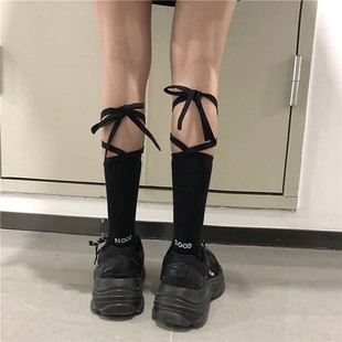 Letter Tie Socks, Calf Socks, Jk Socks, Women's Mid-Calf Tie Socks, Loli Internet Celebrity Style, Korean Leg Warmers, Versatile