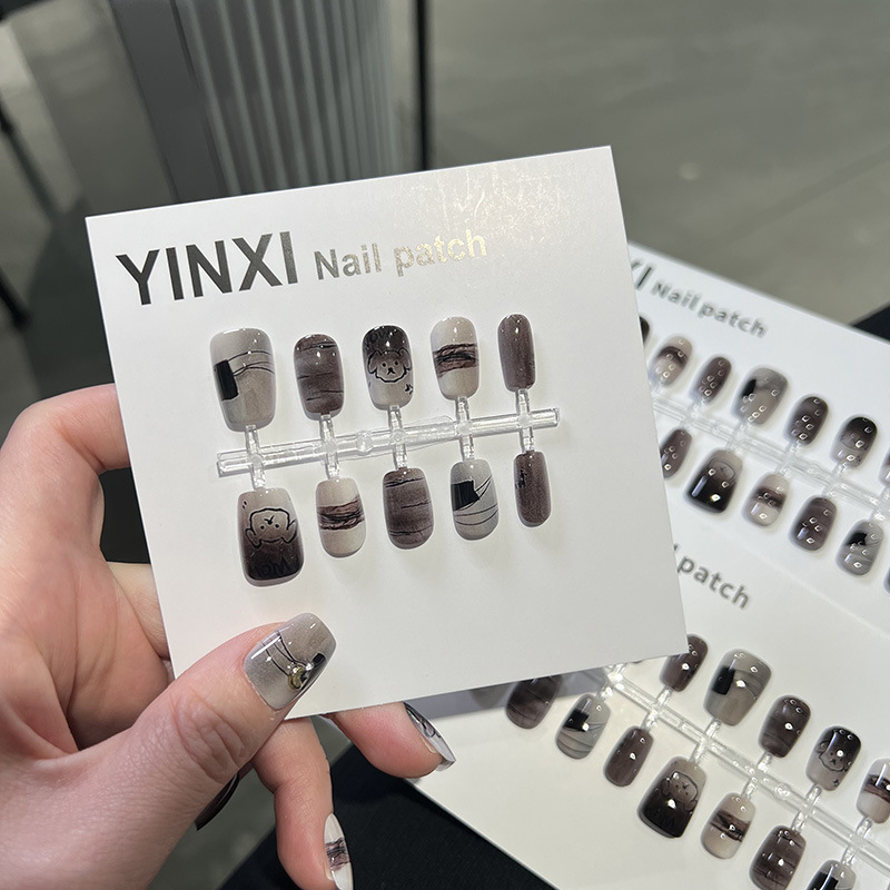 美甲穿戴甲片简约灰蒙小狗ins小仙女预制甲不伤手半成品拆卸甲贴|undefined