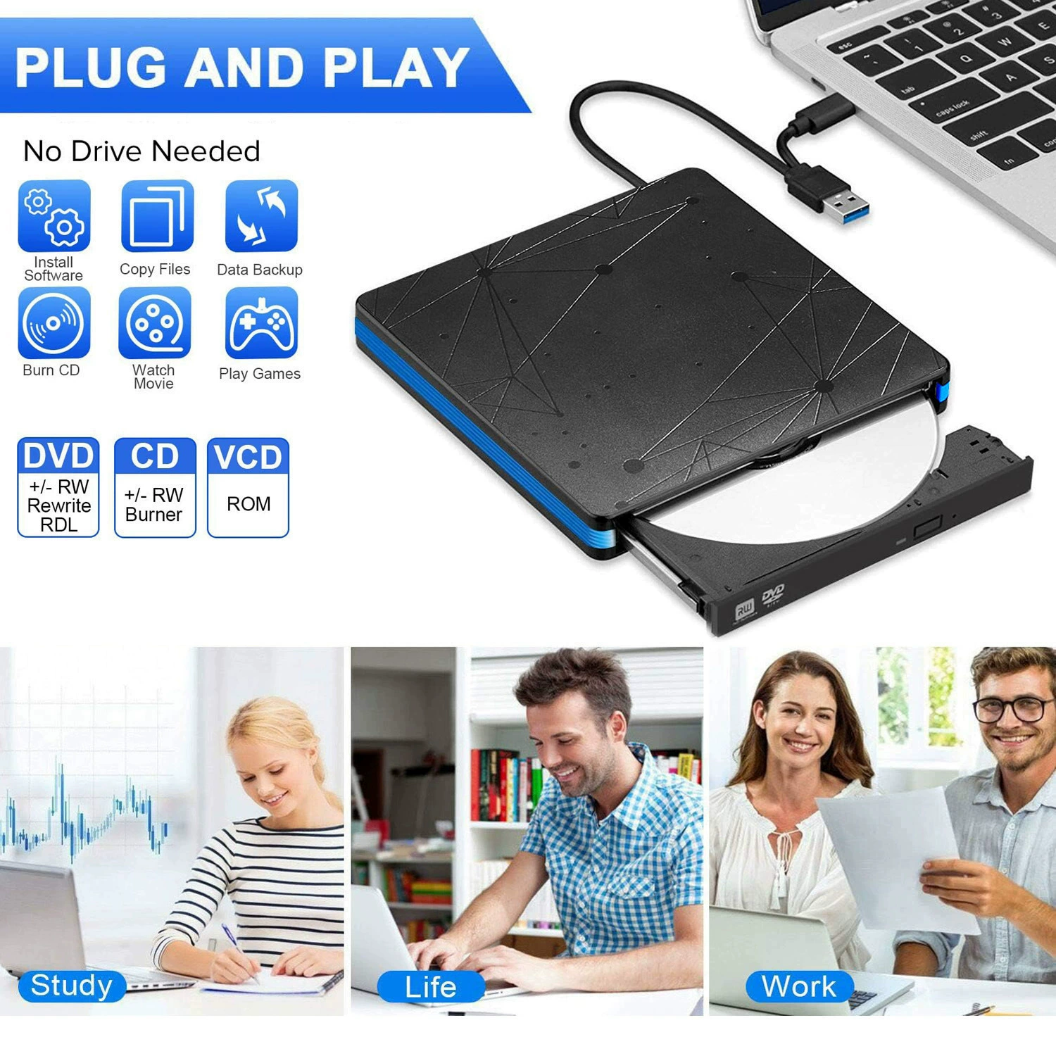 Портативный оптический привод для записи ноутбука, чтение и запись дисков, мобильный внешний оптический привод, настольный компьютер, внешний оптический привод