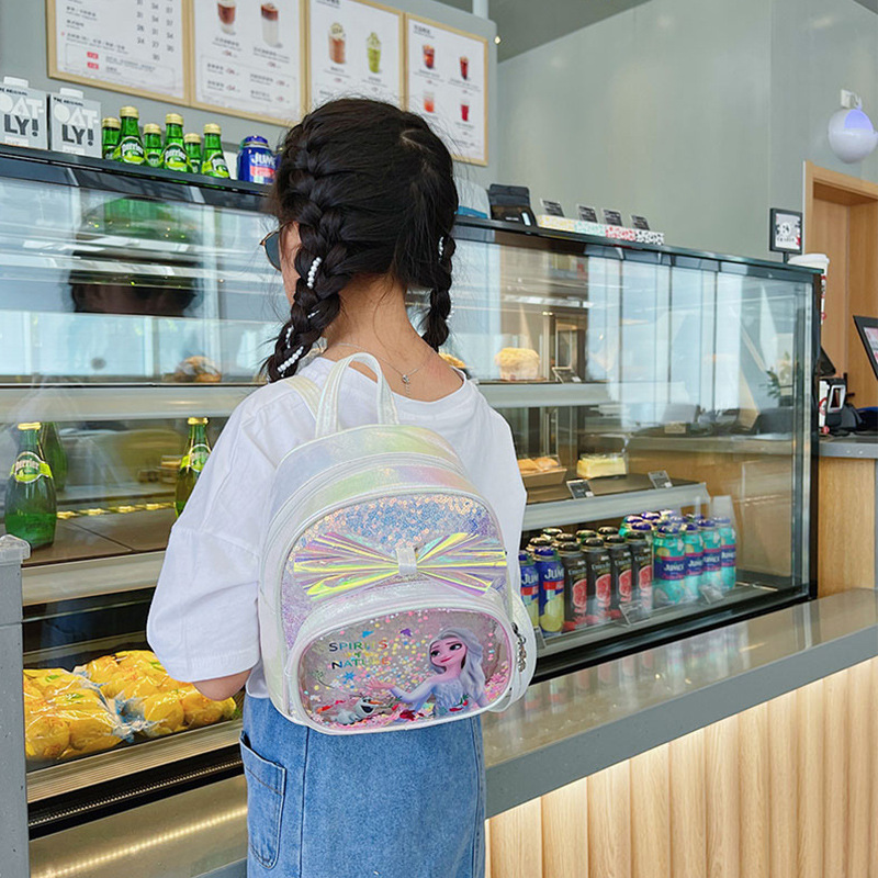 Bolso para niños 2021 nueva mochila de arco de sequilla princesa Elsa mochila de jalea transparente mochila de jardín de infantes