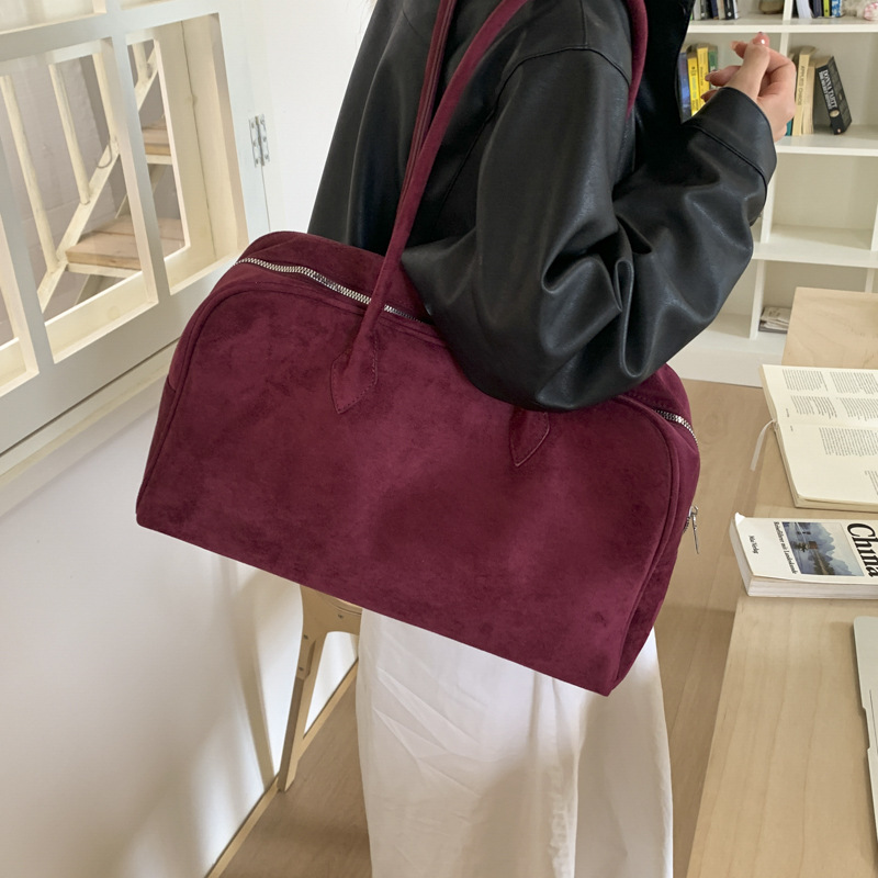 麂皮绒磨砂复古波士顿包包女2025秋冬新款大容量通勤托特包手提包|undefined