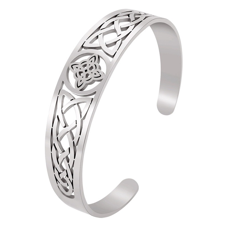 Una sola pieza Entrega personalizada moda Comercio exterior Exportación Venta caliente chapado en oro real bruja nudo hueco 304 pulsera de acero inoxidable