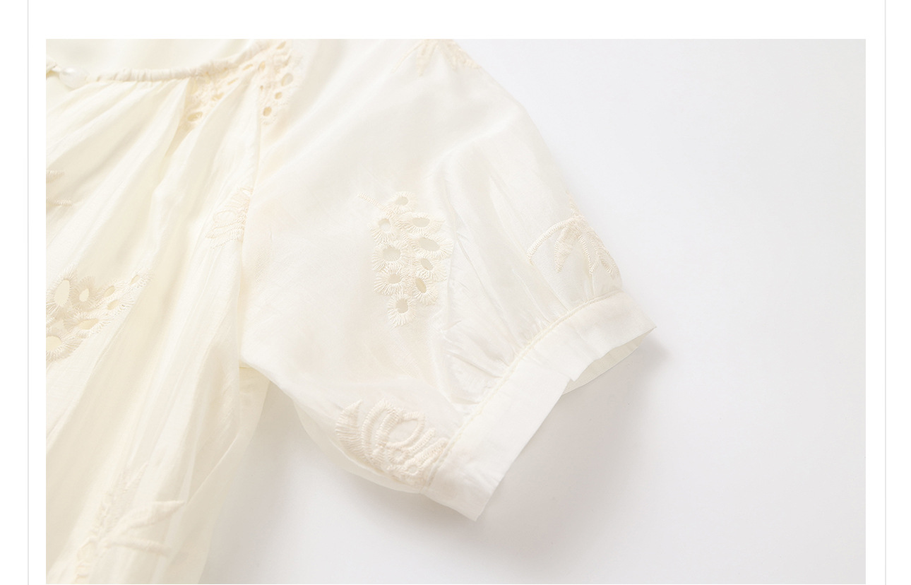 Váy suông midi Tencel phong cách Trung Quốc mới tay ngắn cổ tròn — Màu trắng be chi tiết 20