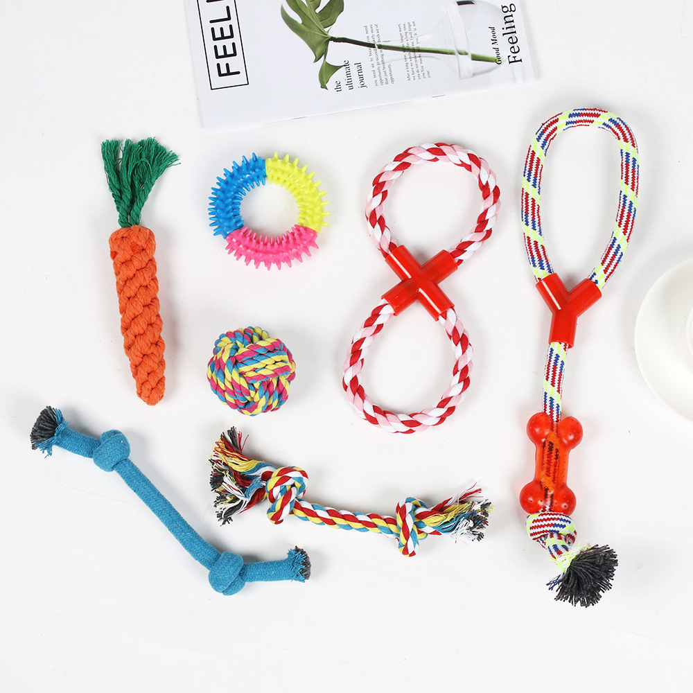 El popular juego de juguetes para la dentición de perros de Amazon, juguete de cuerda de algodón para mascotas, resistente a las mordidas, alivia el aburrimiento, suministra juguetes de autoentretenimiento.