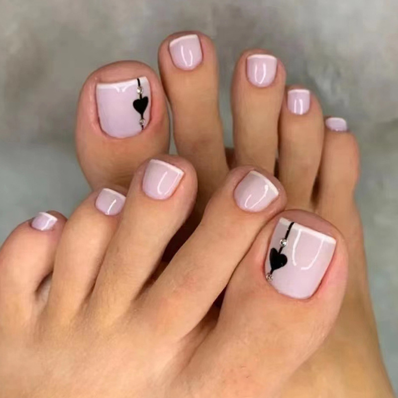 Sweet Cool Black Love French Style Foot Wear Armor Simple Diamond Manicure Foot Special Fake Nails