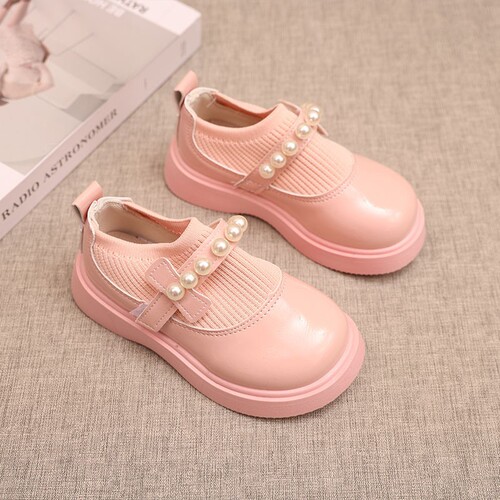 Children's Leather Shoes 2025 Spring and Autumn Kids Shoes Korean Version Pearl Bowknot Princess Shoes Fashion Compatibl... Children's Slip-on Shoes