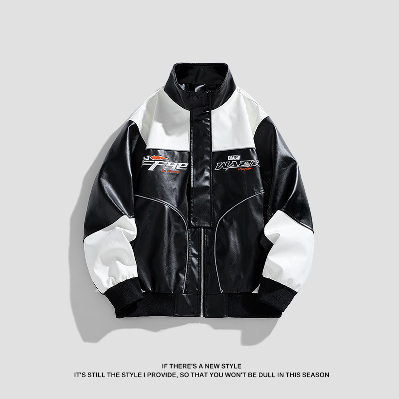 American pu chaqueta de hombre chaqueta de hombre primavera y otoño nuevo cuello vertical chaqueta de motocicleta de tendencia universal chaqueta de color para hombre