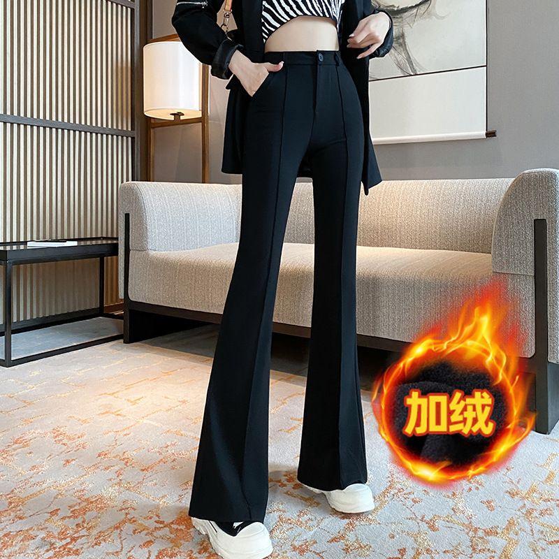 时尚洋气秋冬加绒休闲裤女新款韩版高腰显瘦垂感拖地加长大喇叭裤