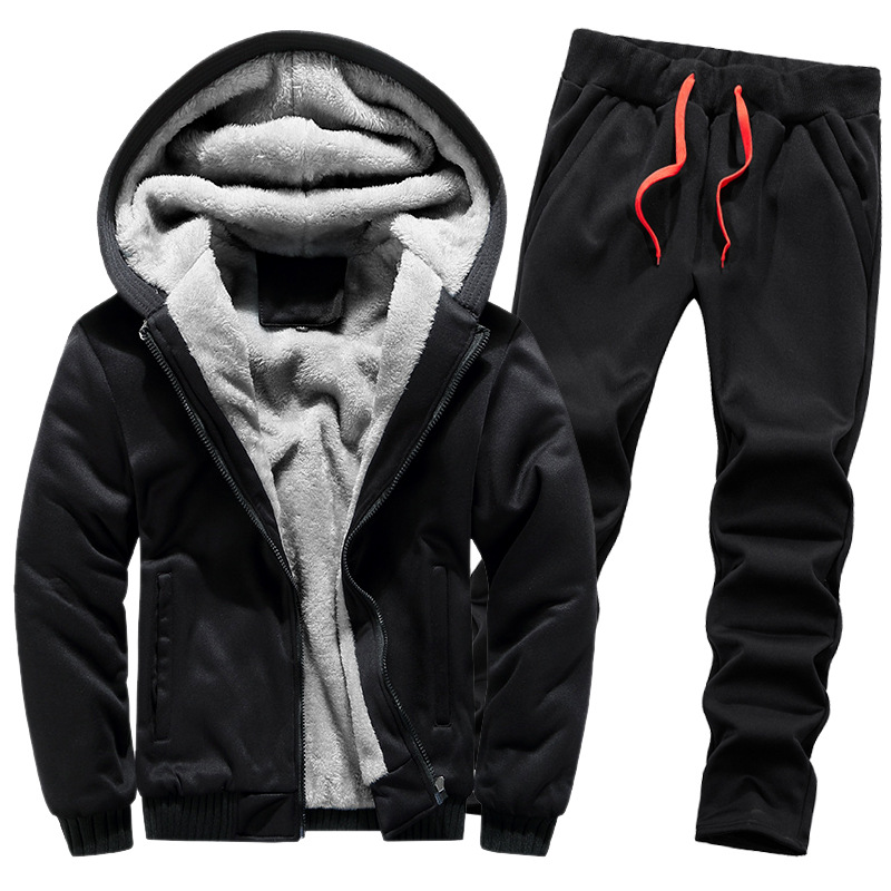 001 Foreign Trade Fleece Sweatshirt Set For Men, Thickened Warm Cardigan Two-Piece Set, Autumn And Winter Style, Sports_voghion.com