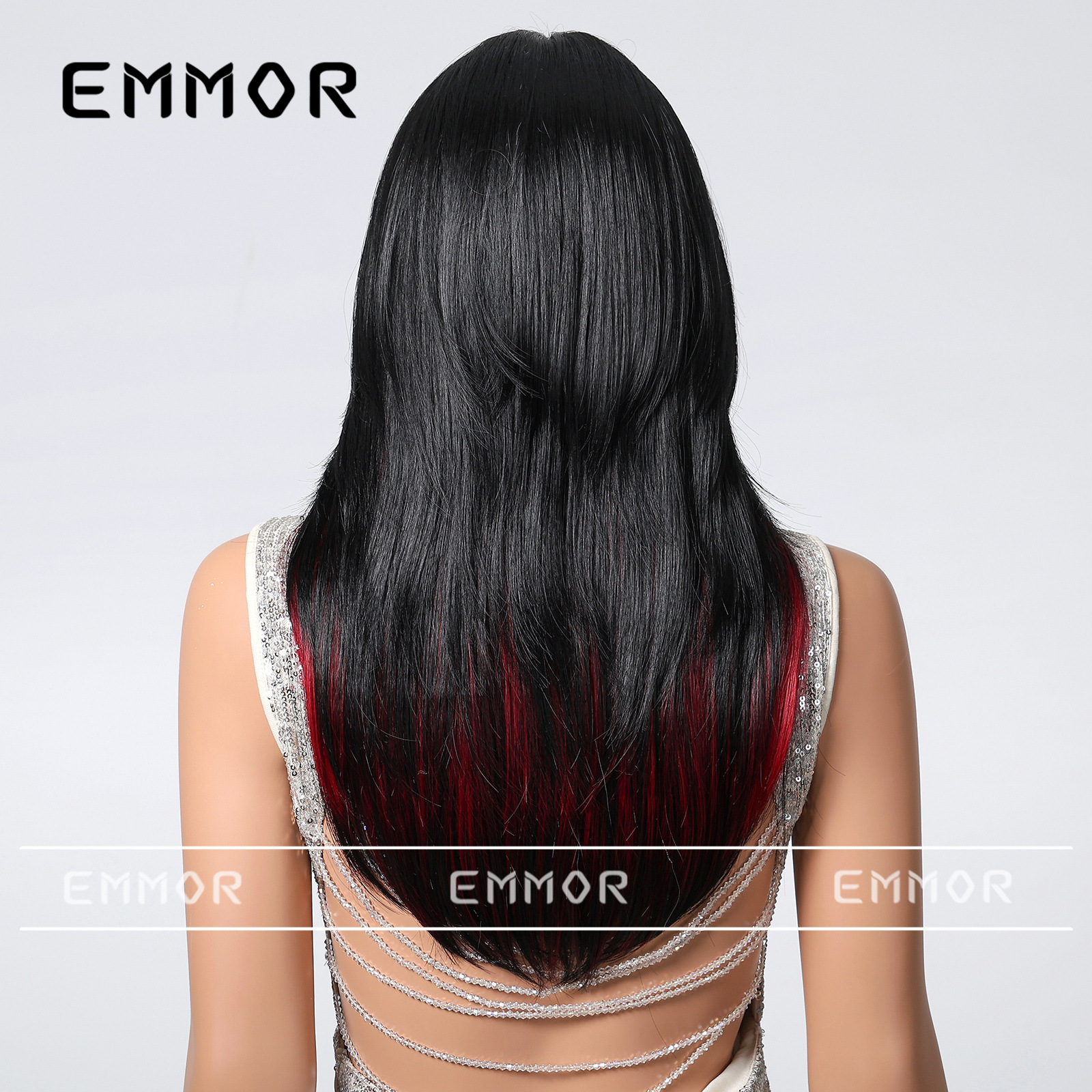 Nuevos sombreros transfronterizos, sin flequillo, negro natural, orejas colgantes de alto nivel, cabello largo teñido, peluca microenrollada, tipo de cabello completo