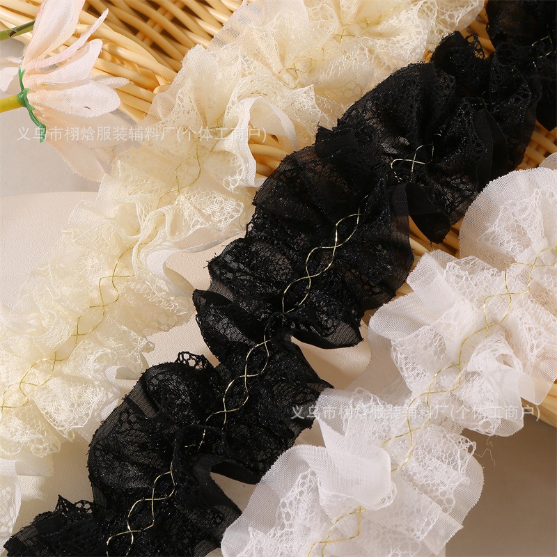 4.5cm 화이트 골드 라인 피쉬본 쉬폰 레이스 주름 레이스 수제 diy 커튼 쥬얼리 할인 레이스 도매