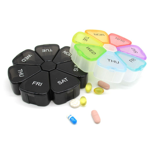 Seven-day round portable mini seven-compartment pill box transparent rainbow large flower petal pill storage and dividing pill box