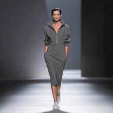 2025秋冬季欧美跨境女装拉链POLO领修身休闲长袖连衣裙