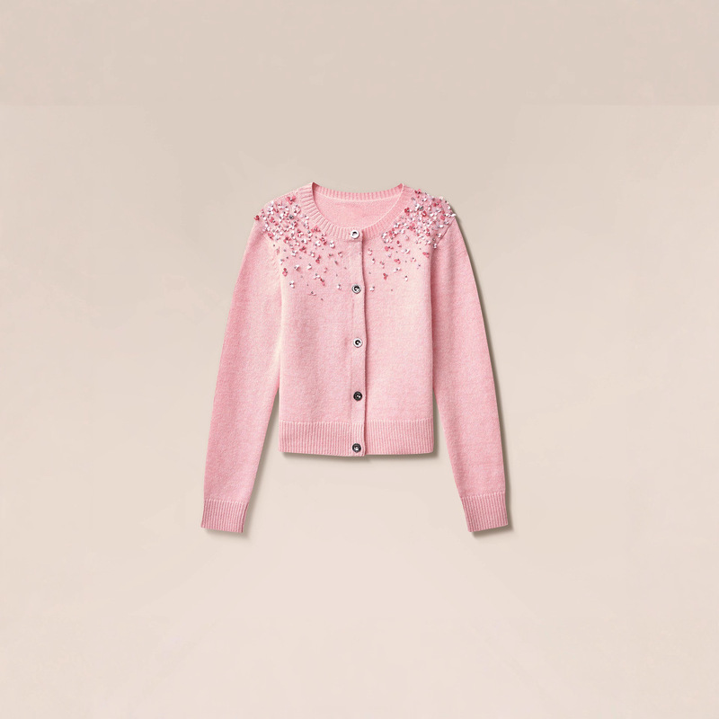 2026 Autumn New Gentle Style Heavy Beading Sequin Single-Breasted Round Neck Versatile Long Sleeve Knitted Cardigan Top