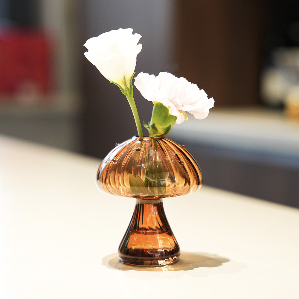 Florero de vidrio de hongo de color creativo, botella de aromaterapia, florero hidropónico de vidrio de color transparente, decoración del hogar de estilo moderno