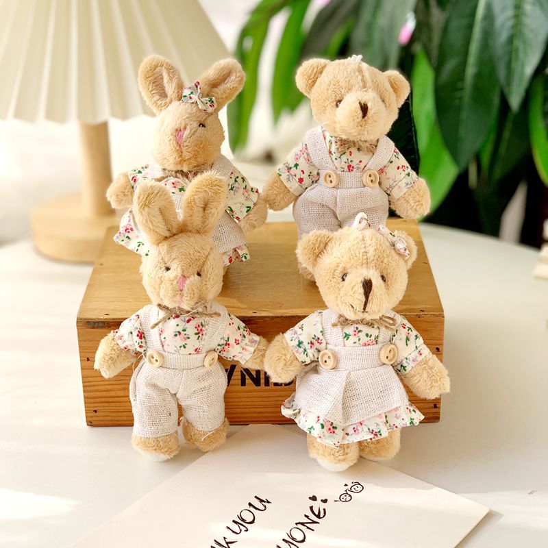 Nueva pareja oso de peluche de conejo juguete colgante lindo Oso de lino bolso llavero adornos grab máquina muñeca