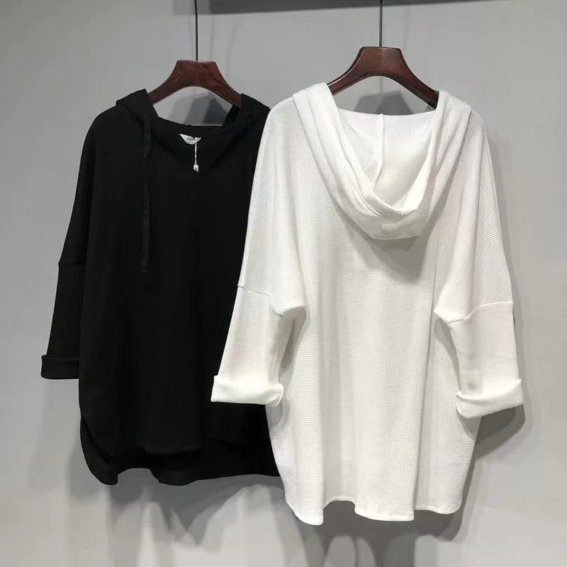 Extra large spring long-sleeve with hood, plus size, fitted