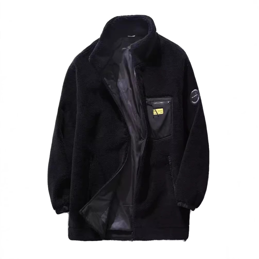 Men's Clothing Plush and thickened polar fleece jacket for men in autumn and winter plus size fat men loose stand collar cotton coat fleece jacket_voghion.com
