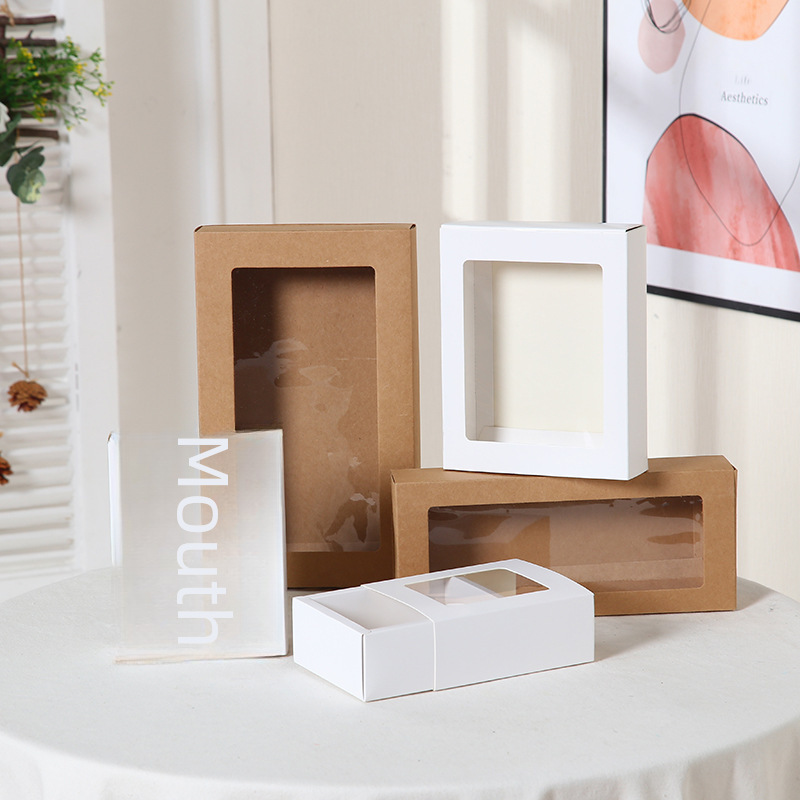 Pull-out gift box simple pure color window opening kraft paper box holiday small gift packaging drawer box factory direct supply 