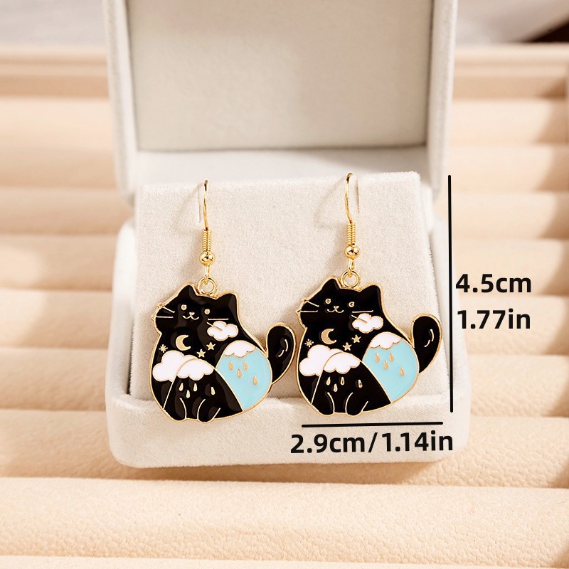12g Weight 1 Pair Cute Cat Enamel Alloy Drop Earrings