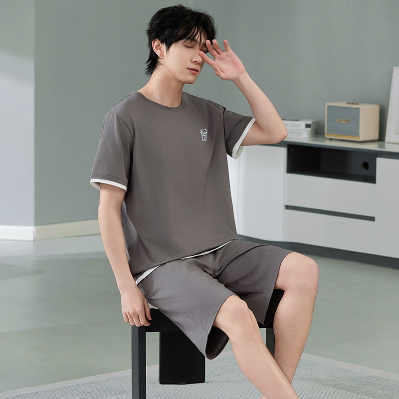 Pijamas de hombre verano algodón fino cuello redondo pantalones cortos de manga corta adolescente suelto de gran tamaño casual simple servicio a domicilio