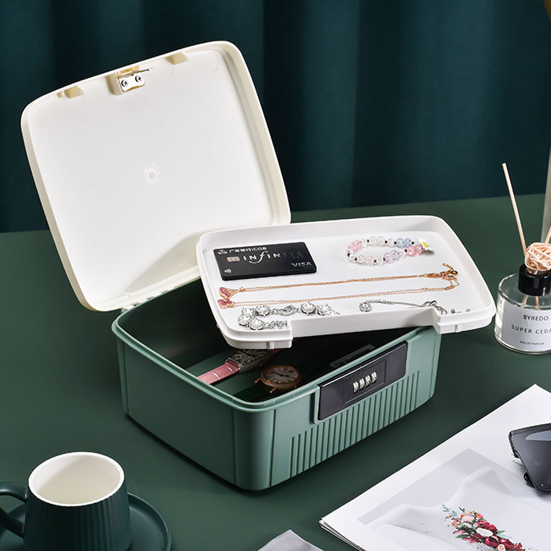 密码收纳盒带锁收纳盒塑料私密物品贵重物品保管盒小型文件储物盒