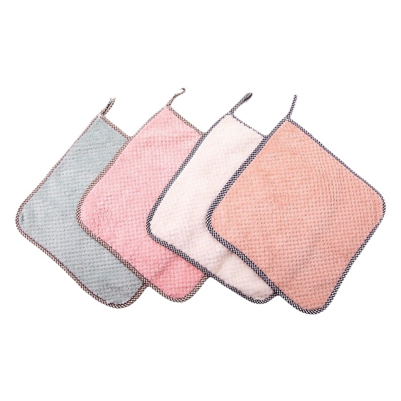 Coral polar colgante plato paño borde piña Plaid cocina limpieza fregado pad absorbente perezoso toalla de mano