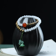 绿檀木手串女6mm中式DIY双圈款双拼玉石双色手链情侣佛珠文玩饰品