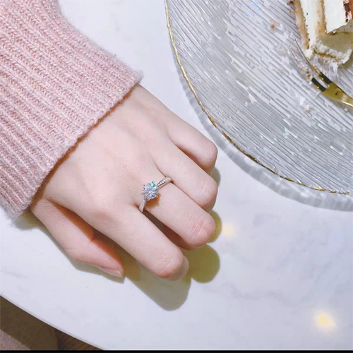 D-color S925 pure silver three-carat moissanite wedding ring for women, Pt950 single row six-prong cross-border foreign trade gift wholesale