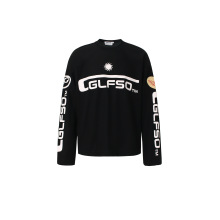 W334美式复古街潮男女款高级感字母图案设计男式华夫格长袖T恤