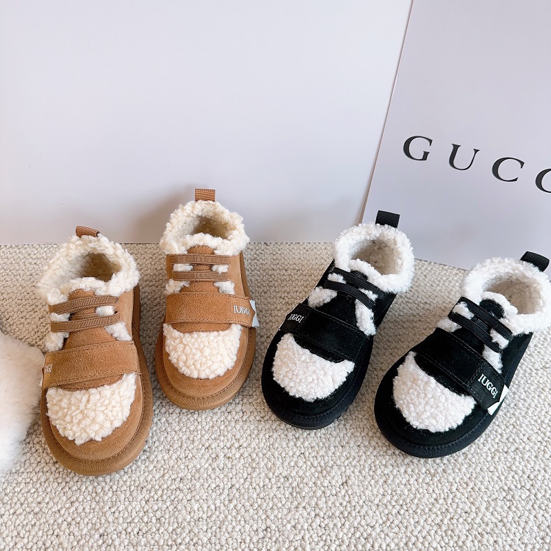 Winter Teddy fleece children's snow boots for men and women, non-skid plush cotton children's shoes, genuine leather_voghion.com