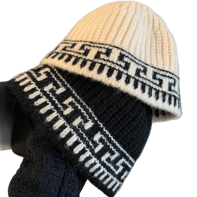 Retro Jacquard de punto sombrero pescador mujer otoño invierno 2026 amplio alrededor de la cabeza muestra la cara pequeña sombrero de lana cálida image 6