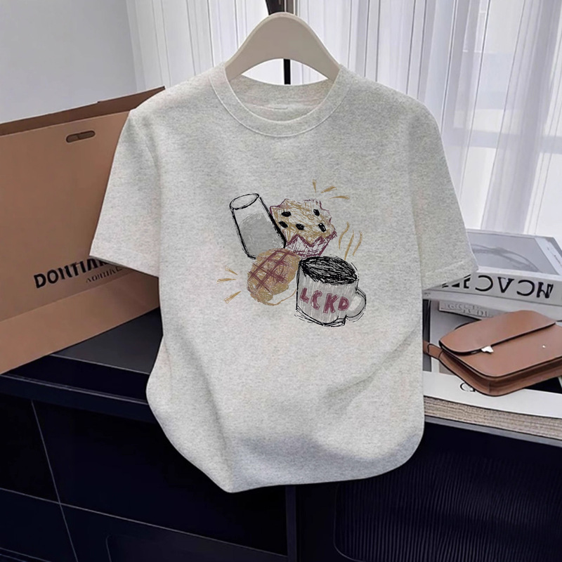 White Gray Pure Cotton Short-Sleeved T-Shirt for Women 2025 New Style This Year's Popular Hot Style Women's Summer Tops with High-End Feel White Gray Pure Cotton Short-Sleeved T-Shirt for Women 2025 New Style This Year's Popular Hot Style Women's Summer Tops with High-End Feel