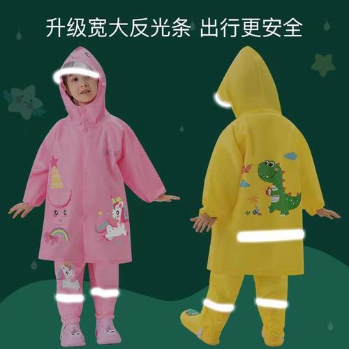 Children's Raincoat Backpack Position for Kindergarten, Primary School, Separate Set, Oxford Cloth, Small Dinosaur Raincoat with Reflective Design