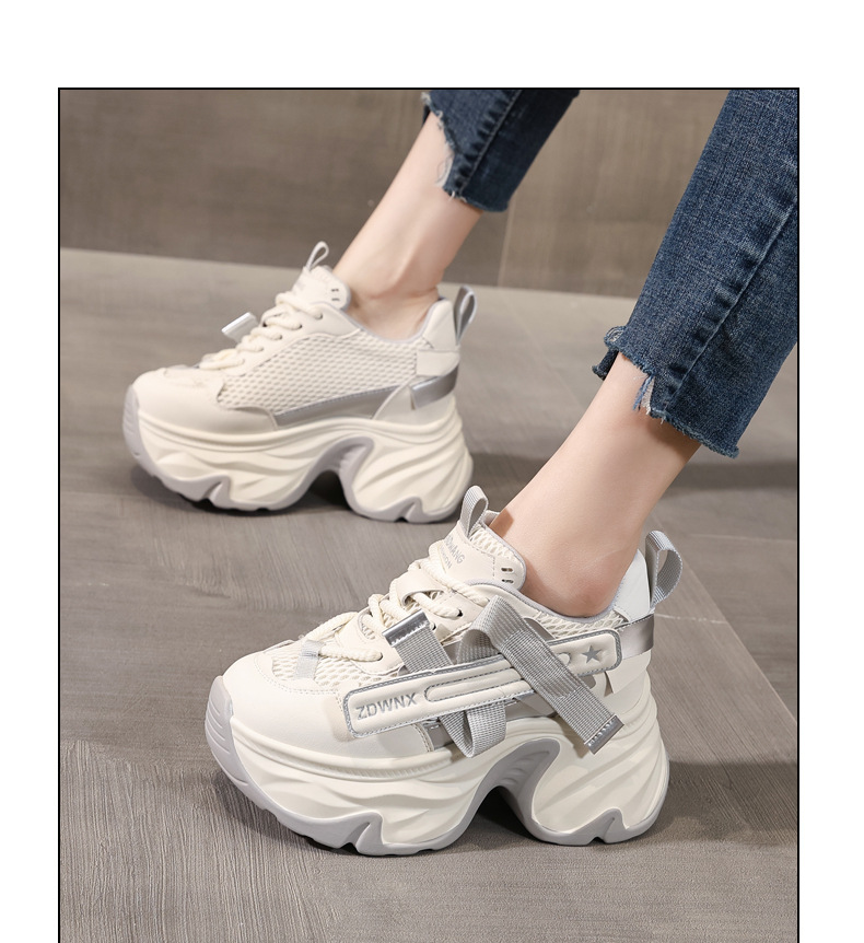 Giày sneaker nữ đế dày tăng chiều cao 11cm, phong cách daddy, lưới thoáng khí — màu đen chi tiết 11