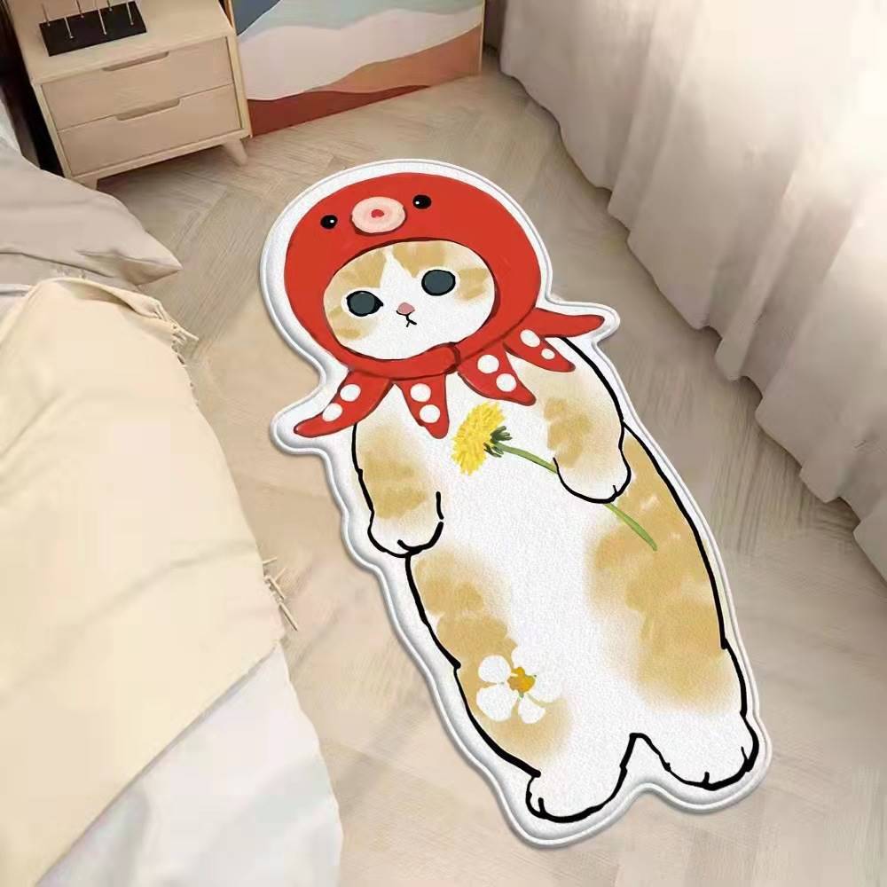Cartoon feline alfombra de cachemira dormitorio alfombra de cama sofá doméstico mantas de mesa de té resistente al desgaste fácil de cuidar alfombra de ventana flotante