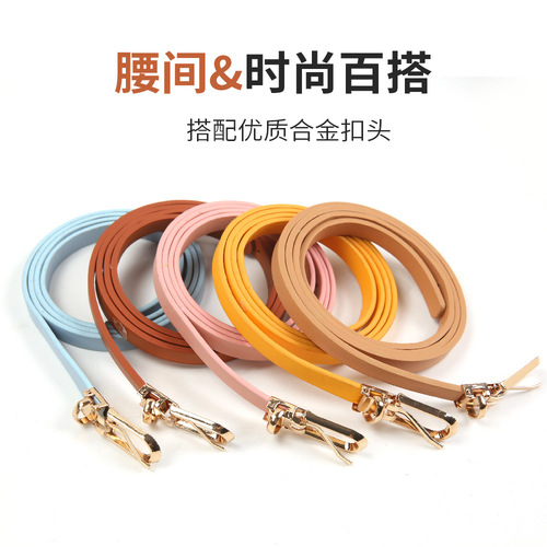 New Color-Matching Versatile Belted Dress with Sweater, Slim Leather Belt for Women, Needle and Button PU Small Waist Belt, Korean Style