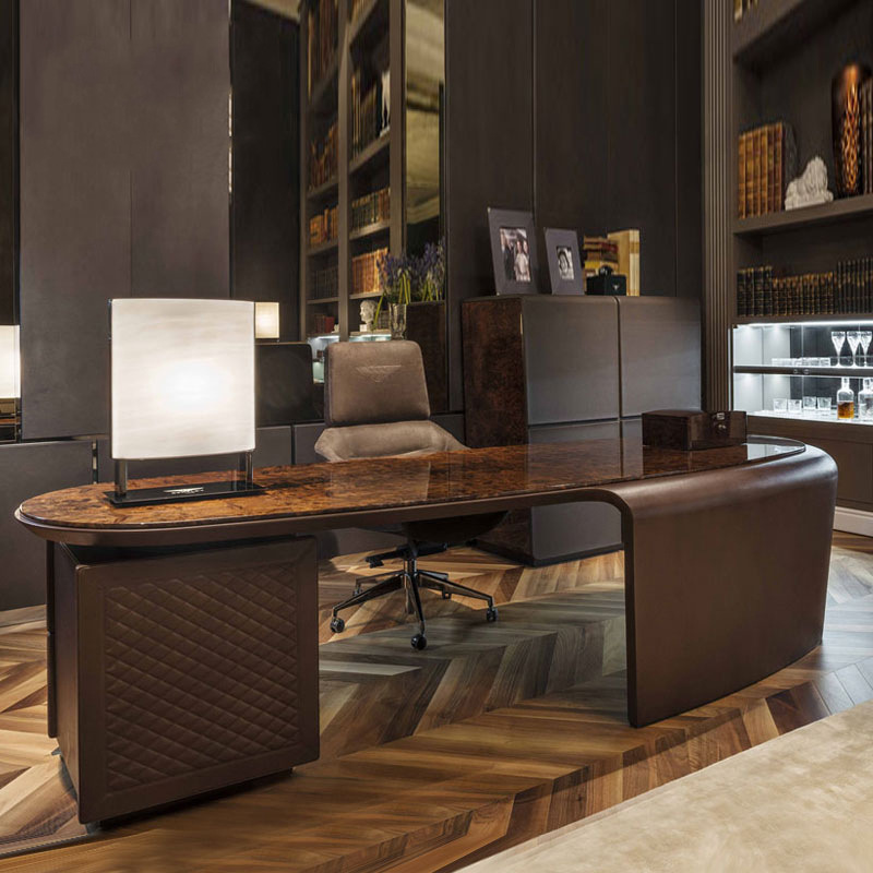 Italian Light Luxury Desk, President's Desk, Corner Executive Desk, Villa Mansion, Modern Study Desk, Bookcase