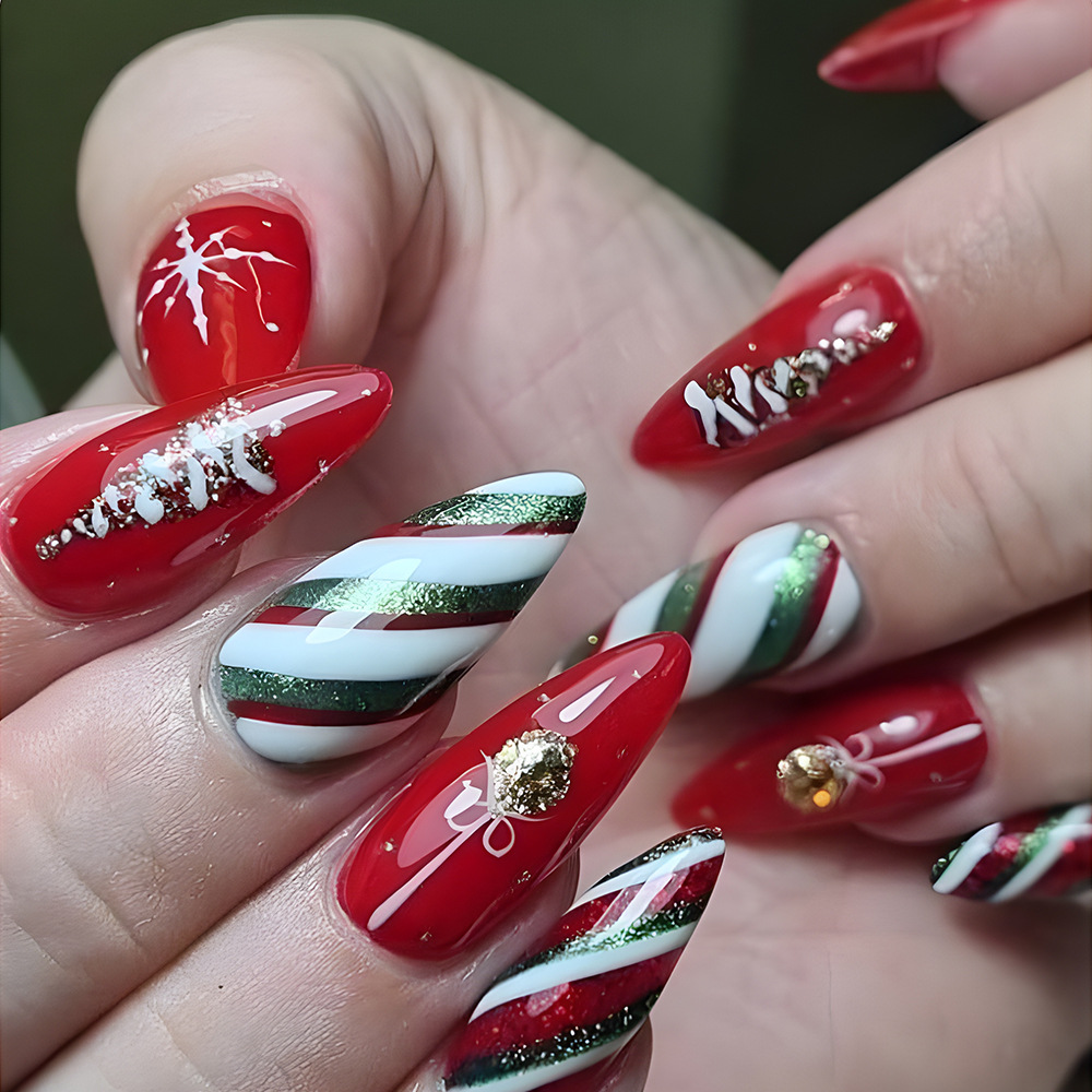 Navidad usable parche de uñas falsas rojo y verde parche de uñas pastel color colorido parche de uñas transfronterizas venta caliente image 1