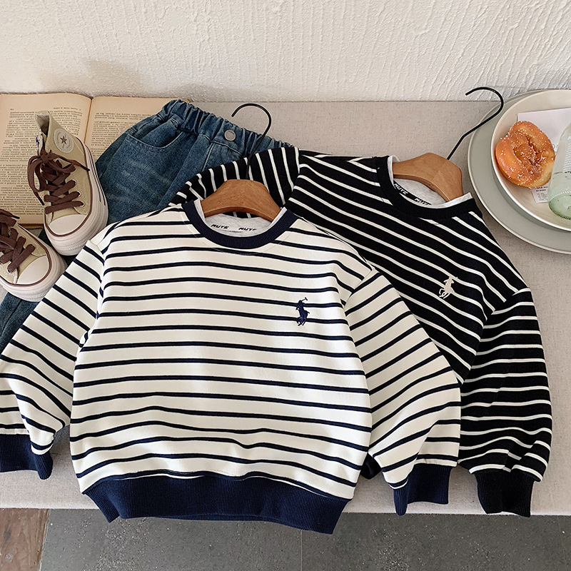Muye Children's Sweatshirt Spring and Autumn Fashion Children's Clothing Boys' Korean Style Versatile Striped Pullover Baby Top Trendy Muye Children's Sweatshirt Spring and Autumn Fashion Children's Clothing Boys' Korean Style Versatile Striped Pullover Baby Top Trendy